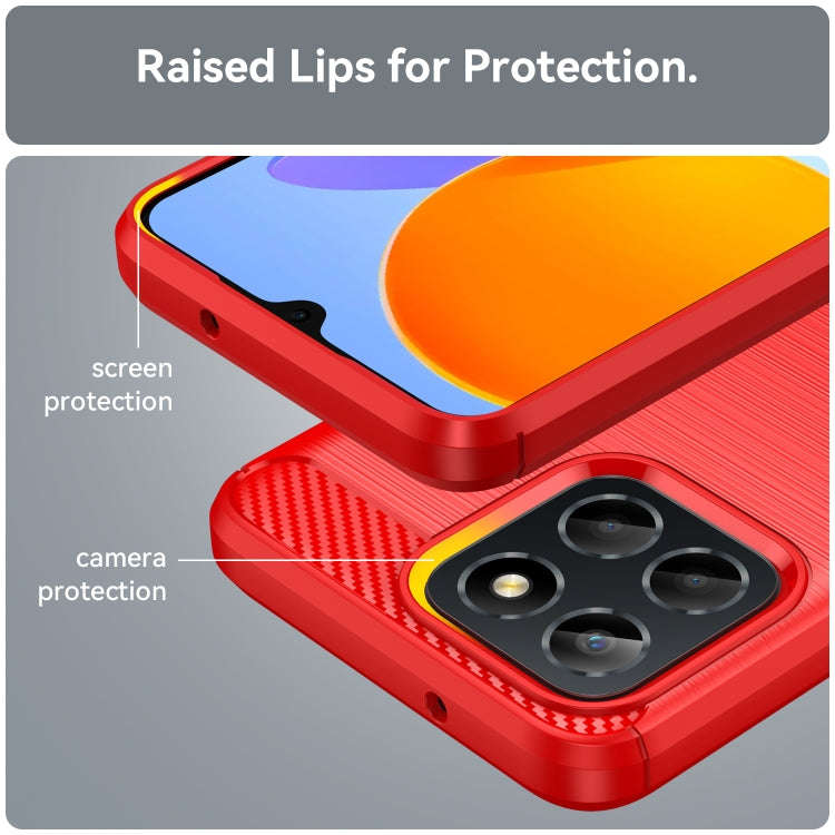 For Honor X8 5G Brushed Texture Carbon Fiber TPU Phone Case(Red)