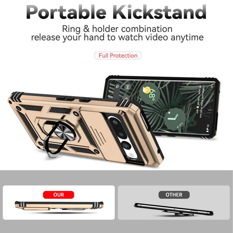 For Google Pixel 7 Pro 5G Sliding Camshield Holder Phone Case(Gold)