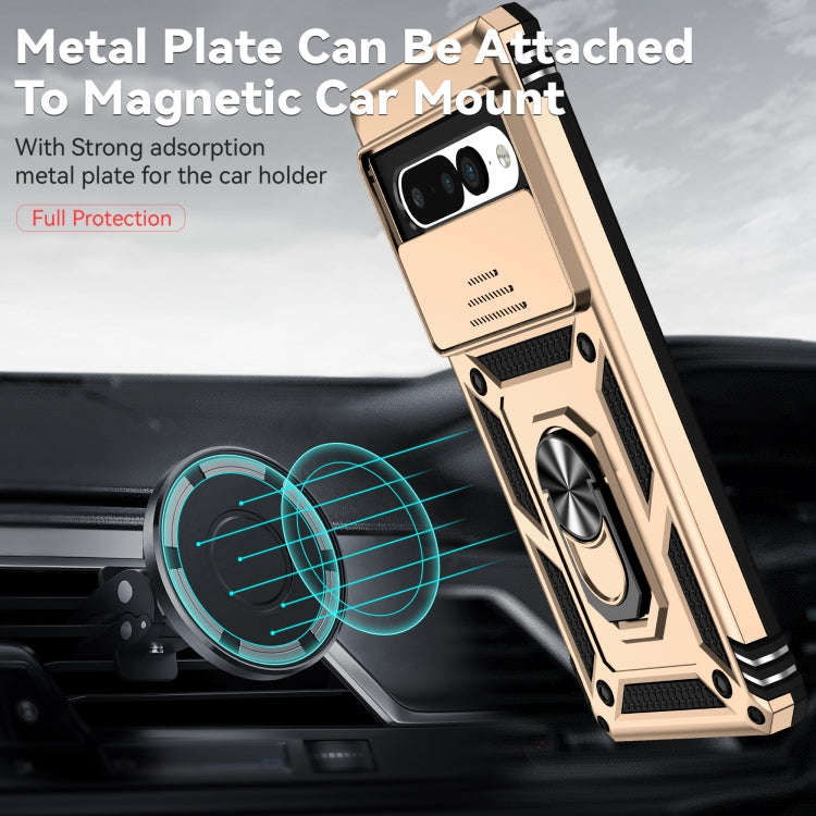 For Google Pixel 7 Pro 5G Sliding Camshield Holder Phone Case(Gold)