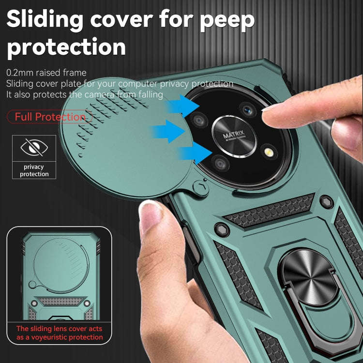 For Honor X9 Sliding Camshield Holder Phone Case(Dark Green)