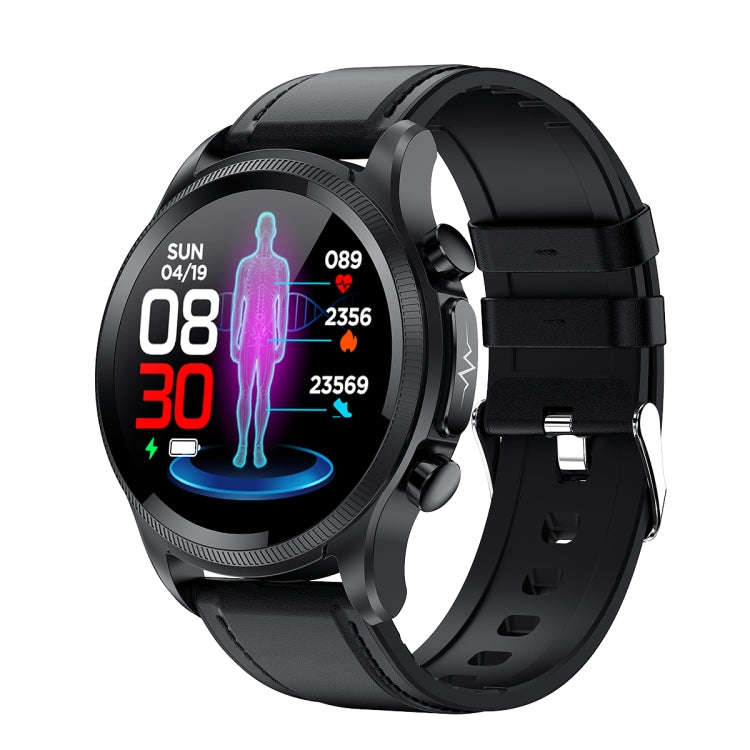 E400 1.39 inch HD Round Screen Leather Strap Smart Watch Supports ECG Monitoring/Non-invasive Blo...