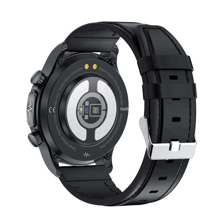 E400 1.39 inch HD Round Screen Leather Strap Smart Watch Supports ECG Monitoring/Non-invasive Blo...