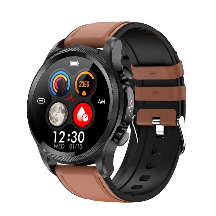 E400 1.39 inch HD Round Screen Leather Strap Smart Watch Supports ECG Monitoring/Non-invasive Blo...