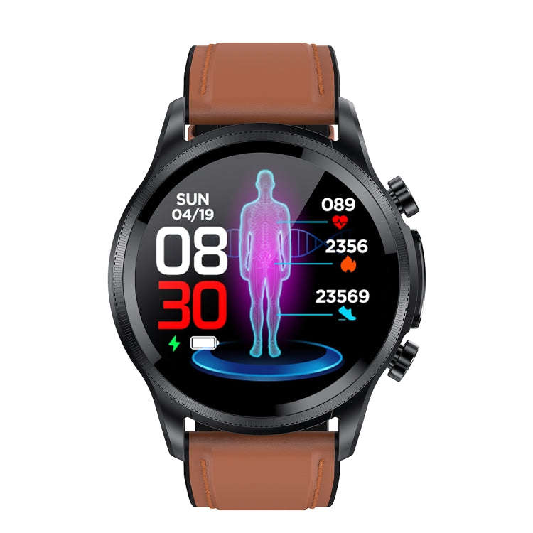 E400 1.39 inch HD Round Screen Leather Strap Smart Watch Supports ECG Monitoring/Non-invasive Blo...