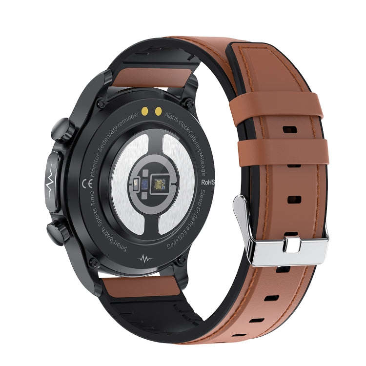 E400 1.39 inch HD Round Screen Leather Strap Smart Watch Supports ECG Monitoring/Non-invasive Blo...