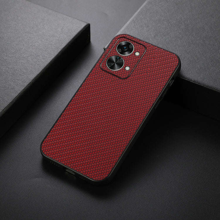 For OnePlus Nord 2T Accurate Hole Carbon Fiber Texture PU Phone Case(Red)