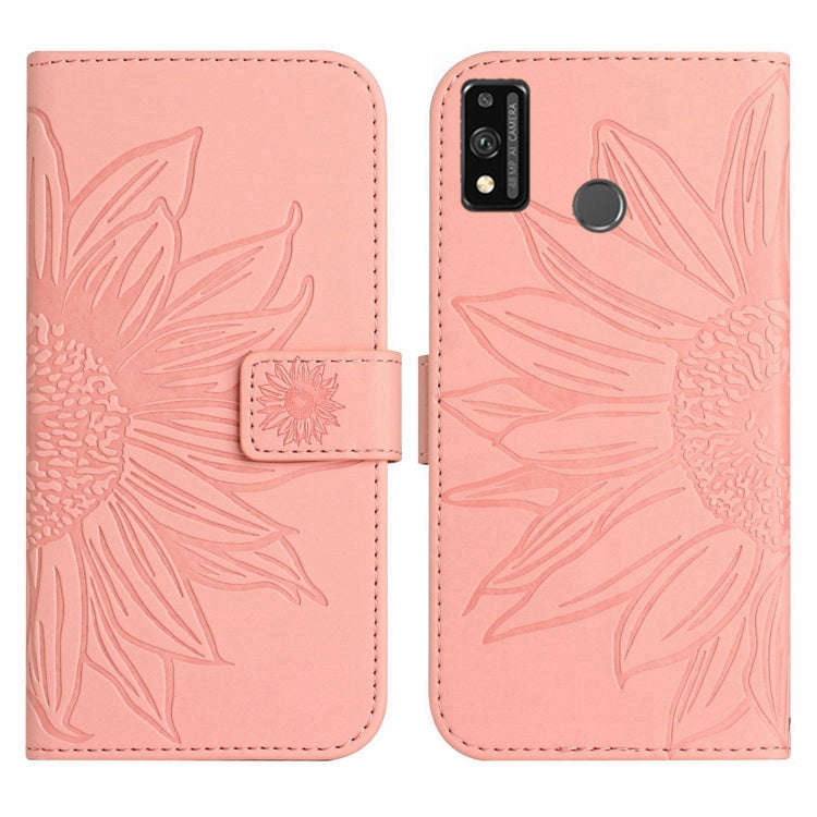 For Honor 9X Lite Skin Feel Sun Flower Pattern Flip Leather Phone Case with Lanyard(Pink)
