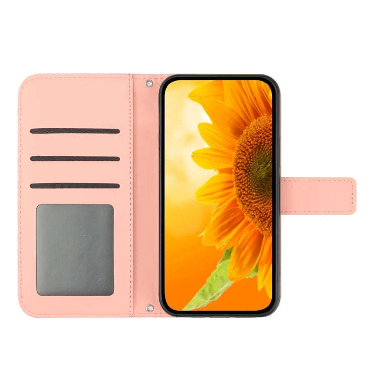 For Honor 9X Lite Skin Feel Sun Flower Pattern Flip Leather Phone Case with Lanyard(Pink)