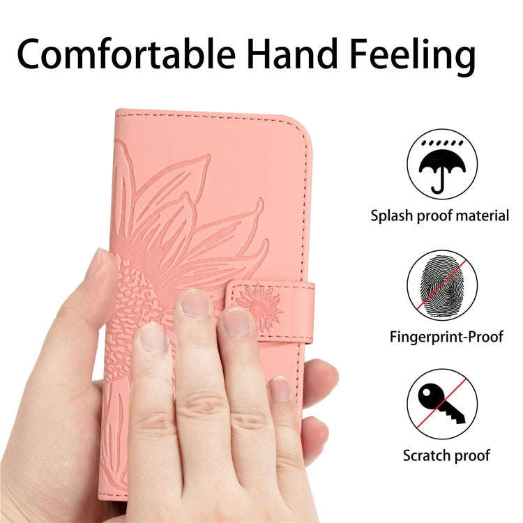 For Honor 9X Lite Skin Feel Sun Flower Pattern Flip Leather Phone Case with Lanyard(Pink)