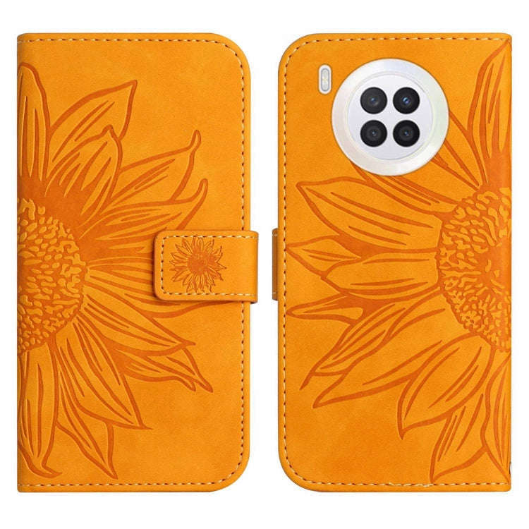 For Honor 50 Lite Skin Feel Sun Flower Pattern Flip Leather Phone Case with Lanyard(Yellow)