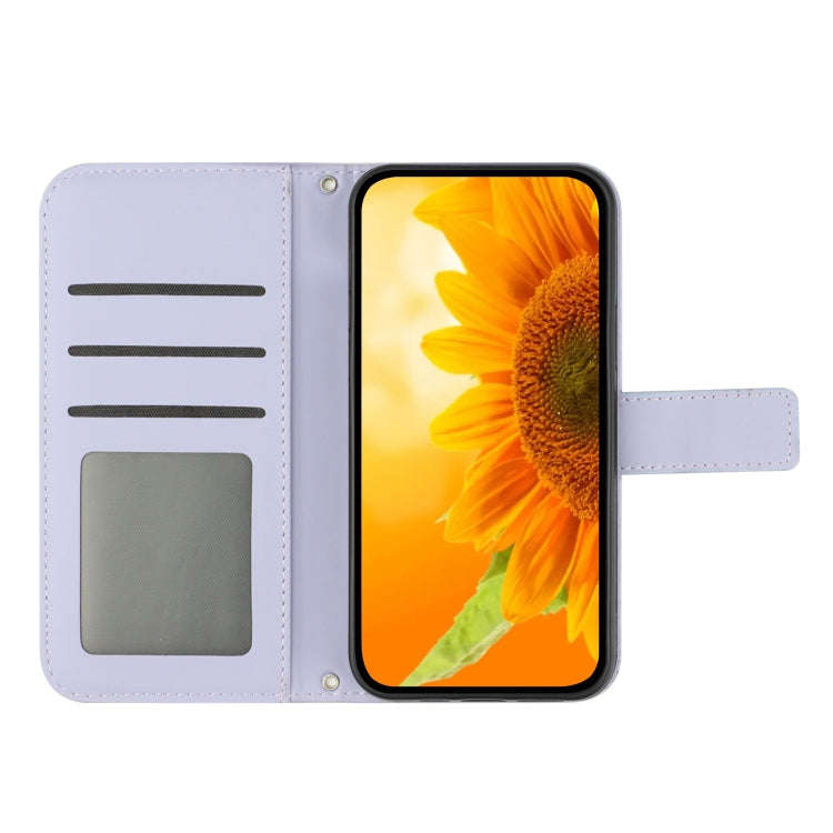 For Honor 70 Skin Feel Sun Flower Pattern Flip Leather Phone Case with Lanyard(Purple)