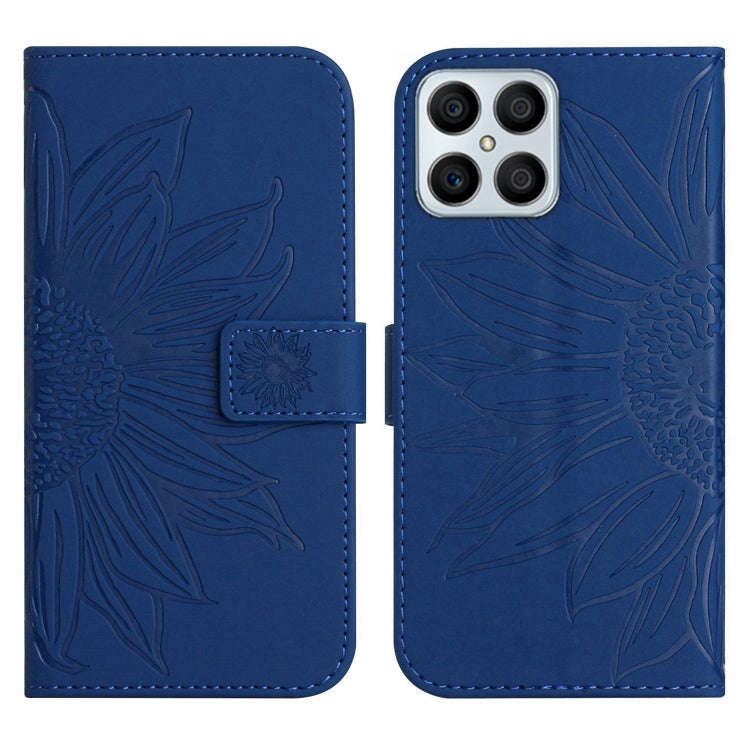 For Honor X8 Skin Feel Sun Flower Pattern Flip Leather Phone Case with Lanyard(Dark Blue)