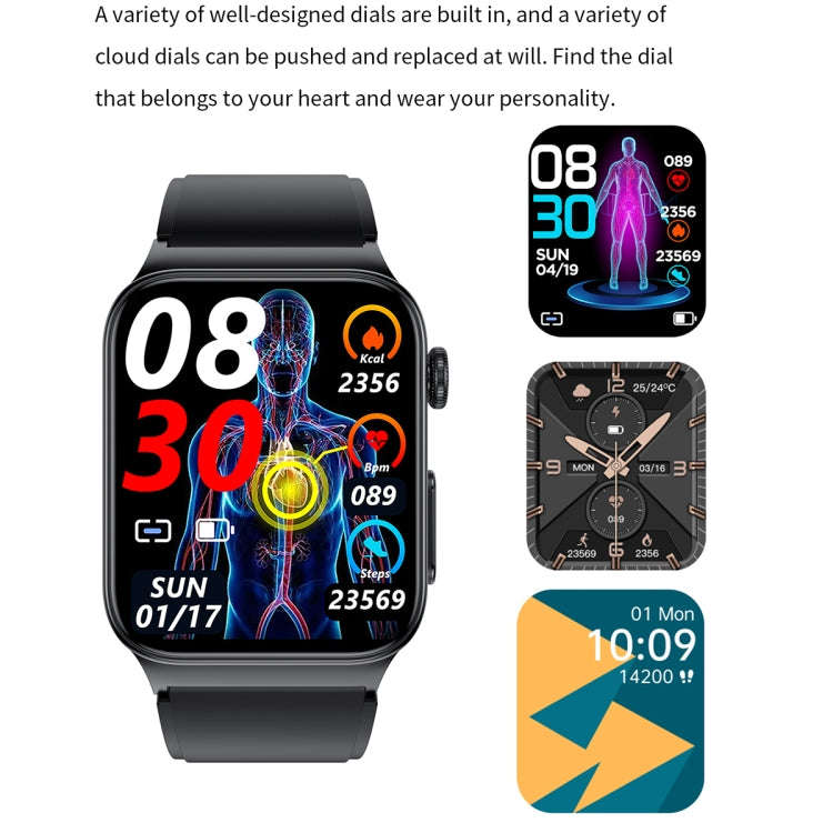 E500 1.83 inch HD Square Screen TPU Watch Strap Smart Watch Supports ECG Monitoring / Non-invasiv...