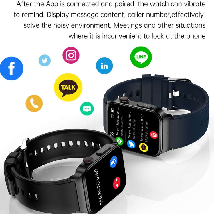 E500 1.83 inch HD Square Screen TPU Watch Strap Smart Watch Supports ECG Monitoring / Non-invasiv...
