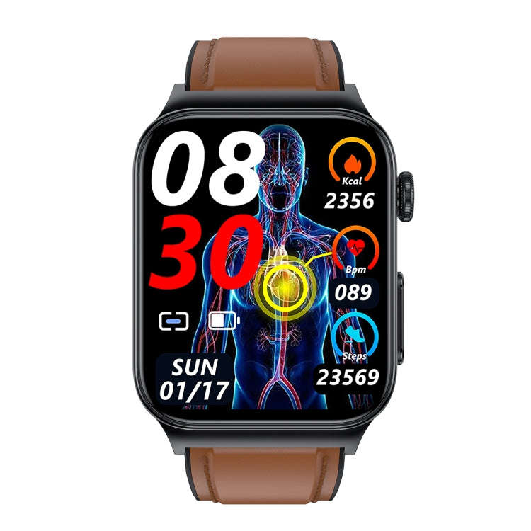 E500 1.83 inch HD Square Screen Leather Watch Strap Smart Watch Supports ECG Monitoring / Non-inv...