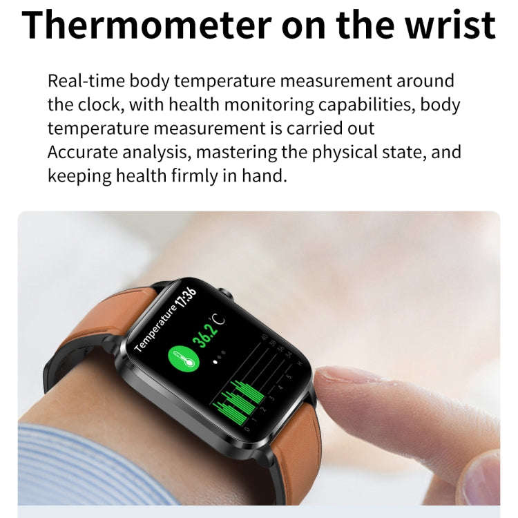 F100 1.7 inch HD Square Screen TPU Strap Smart Watch Supports Body Temperature Monitoring/Blood O...