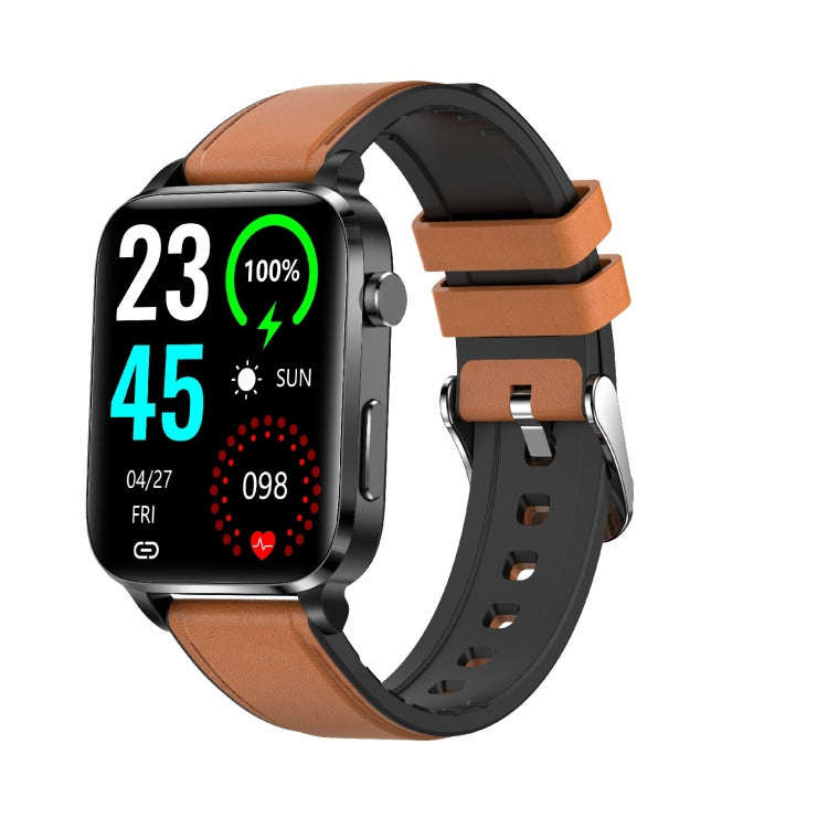 F100 1.7 inch HD Square Screen Leather Strap Smart Watch Supports Body Temperature Monitoring/Blo...