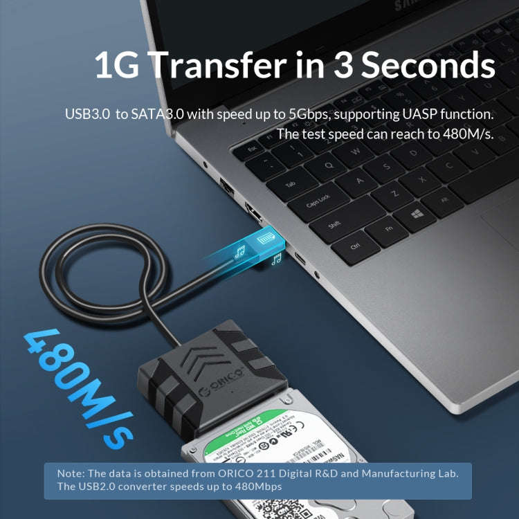 ORICO UTS1 Type-C / USB-C USB 3.0 2.5-inch SATA HDD Adapter with 12V 2A Power Adapter, Cable Leng...