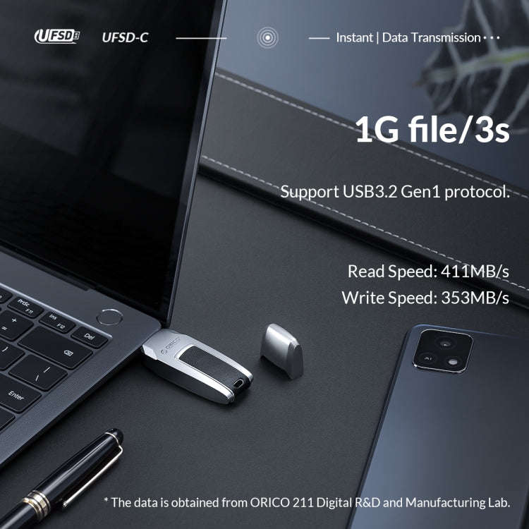ORICO UFS Flash Drive, Read: 411MB/s, Write: 350MB/s, Memory:128GB, Port:Type-C(Silver)