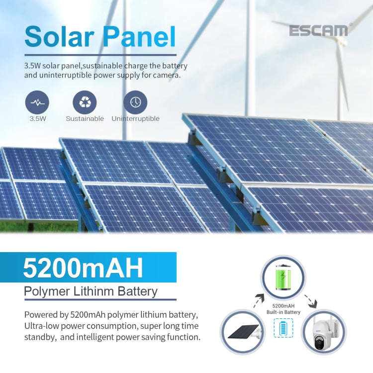 ESCAM QF103 3MP Cloud Storage PT WIFI PIR Alarm IP Camera with Solar Panel Battery Support Full C...