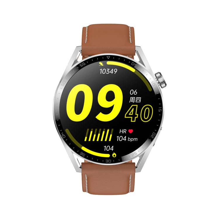 Ochstin 5HK3 Plus 1.36 inch Round Screen Bluetooth Smart Watch, Strap:Leather(Silver)