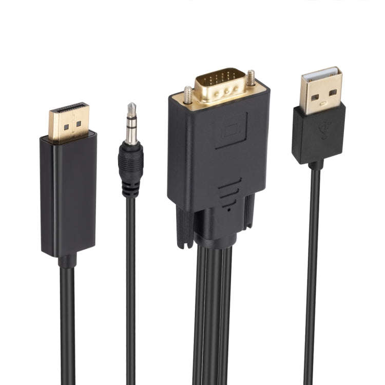 VGA to DisplayPort Adapter Cable with Audio Band Power Supply, Length: 1.8m(Black)