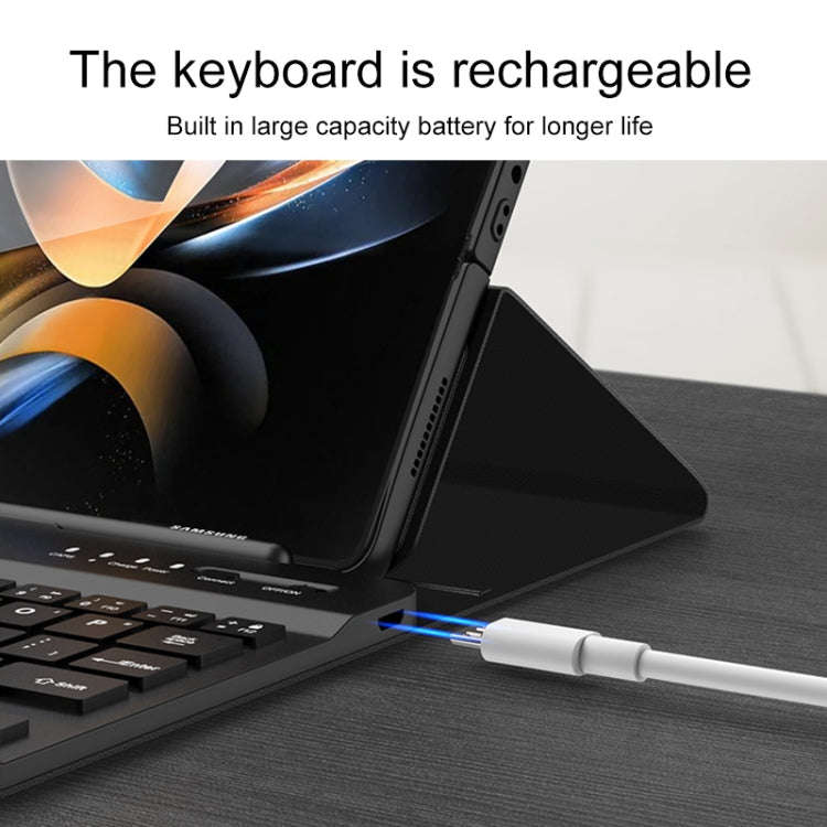 For Samsung Galaxy Z Fold4 5G Magnetic Folding Bluetooth Keyboard Leather Case(Carbon Fiber)