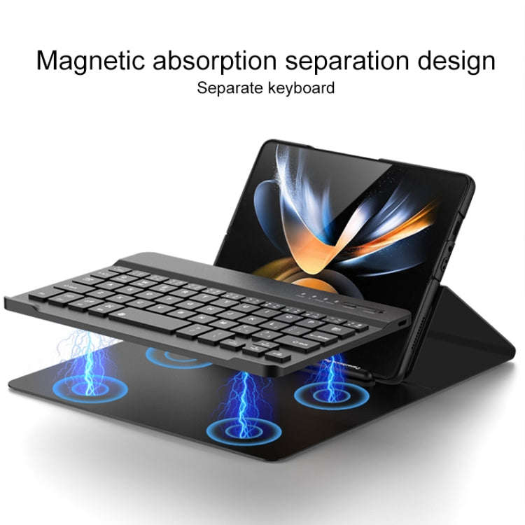 For Samsung Galaxy Z Fold4 5G Magnetic Folding Bluetooth Keyboard Leather Case(Carbon Fiber)