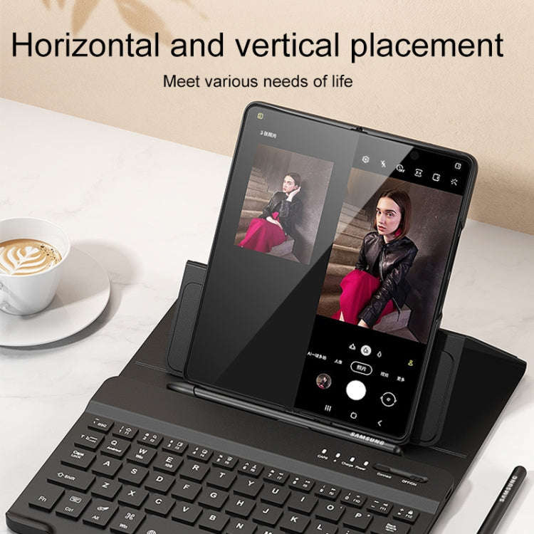For Samsung Galaxy Z Fold4 5G Magnetic Folding Bluetooth Keyboard Leather Case(Carbon Fiber)