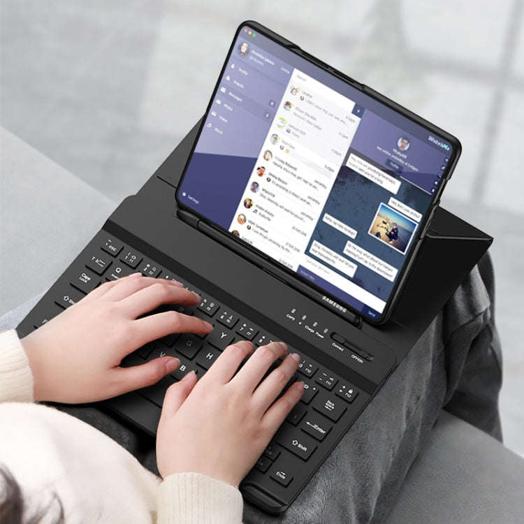 For Samsung Galaxy Z Fold4 5G Magnetic Folding Bluetooth Keyboard Leather Case(Carbon Fiber)