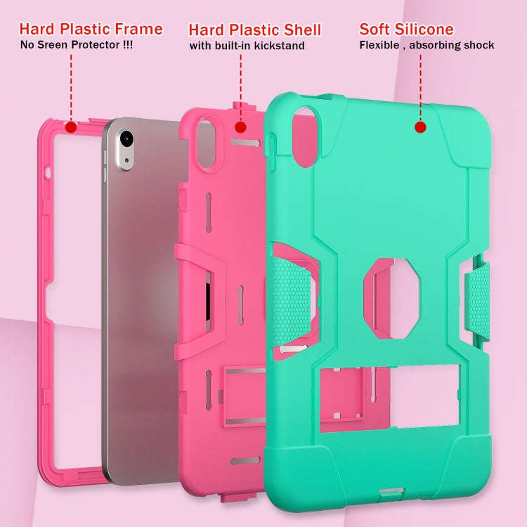 For iPad 2025 / 2022 Contrast Color Silicone + PC Tablet Case with Holder(Mint Green Rose Red)