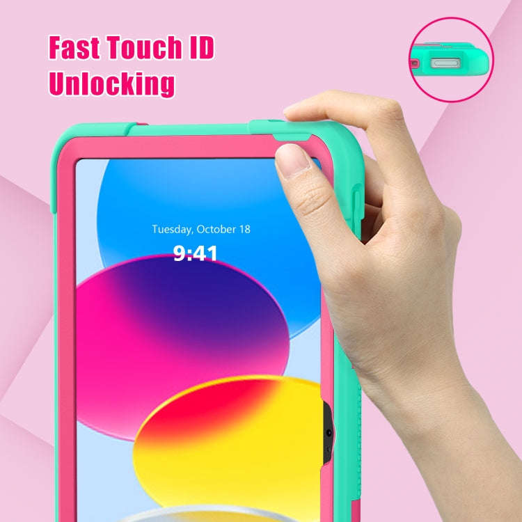 For iPad 2025 / 2022 Contrast Color Silicone + PC Tablet Case with Holder(Mint Green Rose Red)