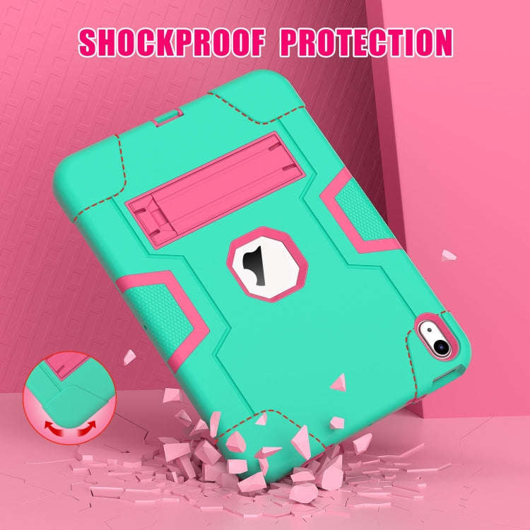For iPad 2025 / 2022 Contrast Color Silicone + PC Tablet Case with Holder(Mint Green Rose Red)