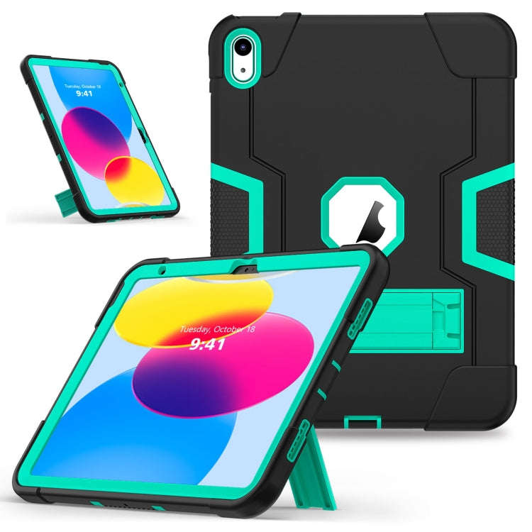For iPad 2025 / 2022 Contrast Color Silicone + PC Tablet Case with Holder(Black Mint Green)