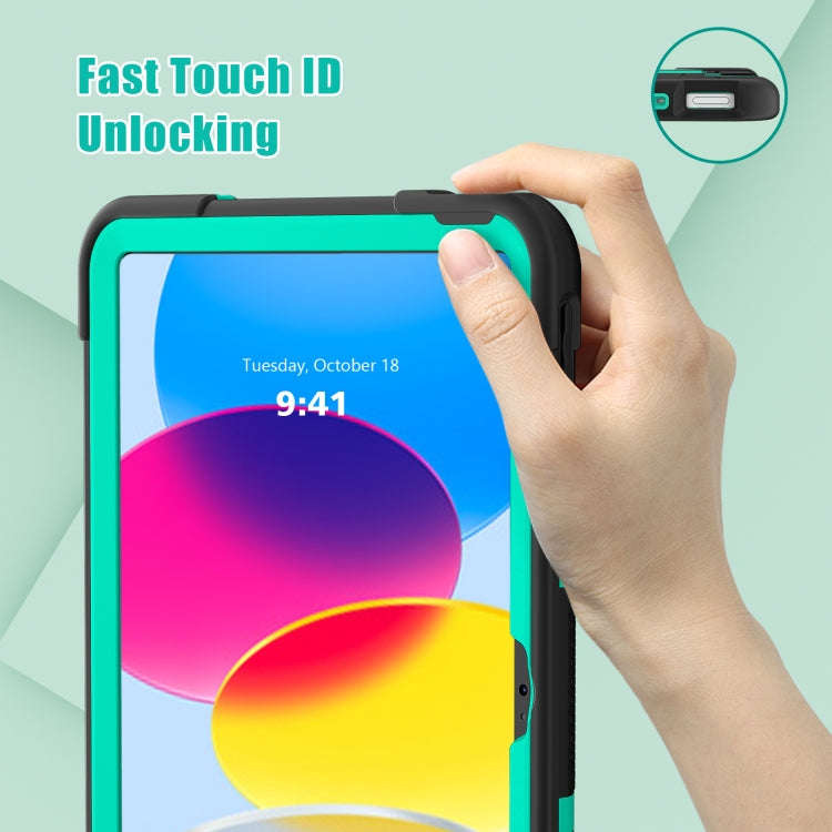 For iPad 2025 / 2022 Contrast Color Silicone + PC Tablet Case with Holder(Black Mint Green)