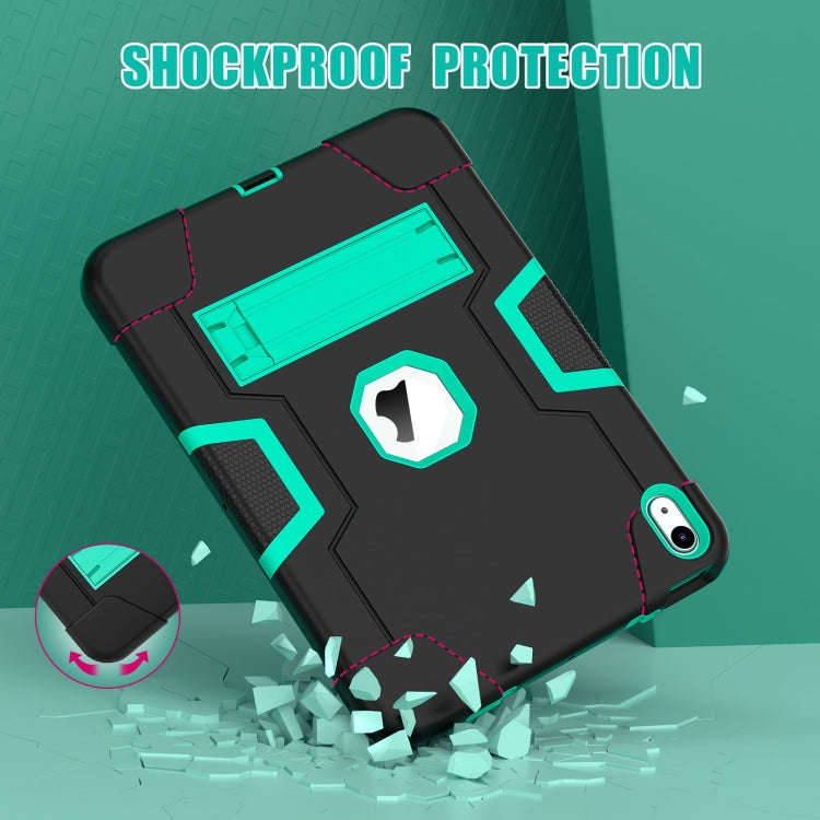 For iPad 2025 / 2022 Contrast Color Silicone + PC Tablet Case with Holder(Black Mint Green)
