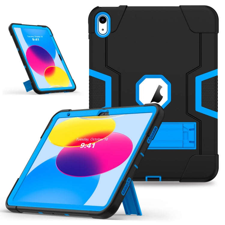 For iPad 2025 / 2022 Contrast Color Silicone + PC Tablet Case with Holder(Black Blue)