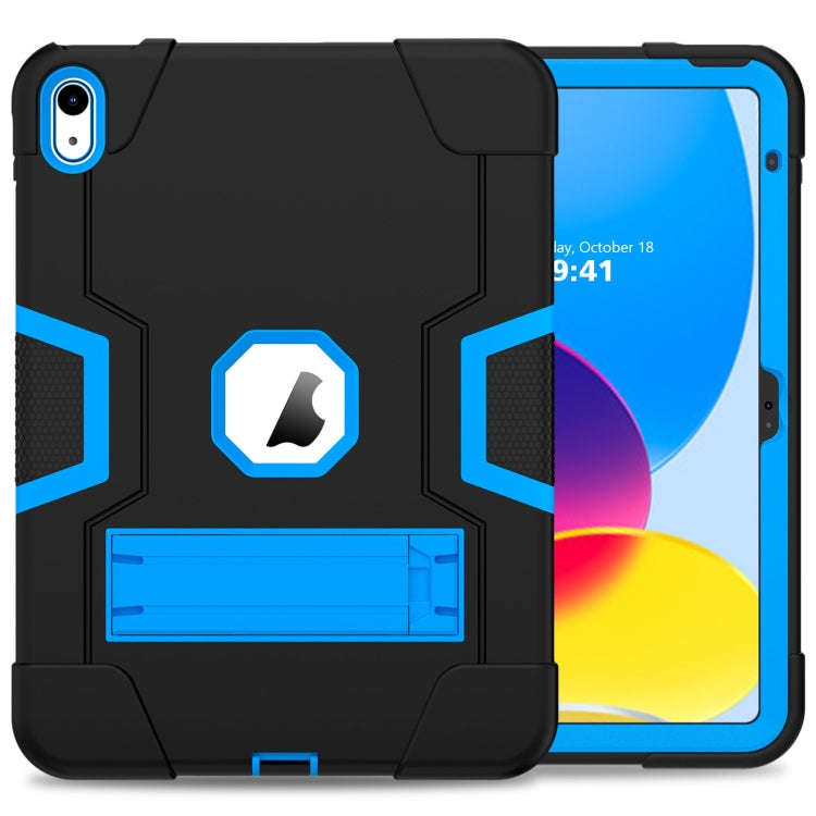 For iPad 2025 / 2022 Contrast Color Silicone + PC Tablet Case with Holder(Black Blue)