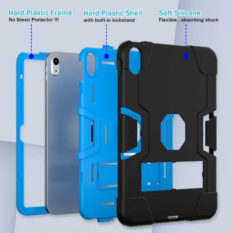 For iPad 2025 / 2022 Contrast Color Silicone + PC Tablet Case with Holder(Black Blue)