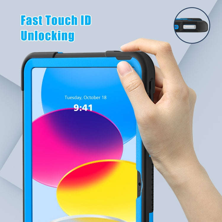 For iPad 2025 / 2022 Contrast Color Silicone + PC Tablet Case with Holder(Black Blue)