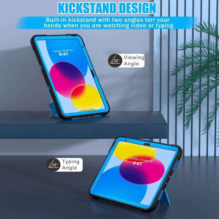 For iPad 2025 / 2022 Contrast Color Silicone + PC Tablet Case with Holder(Black Blue)