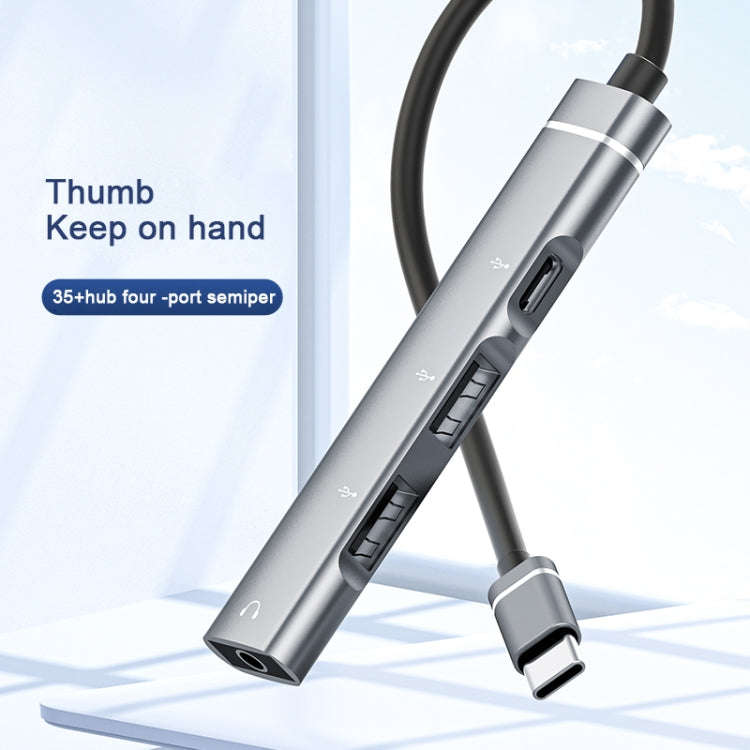 USB-C / Type-C to 3.5mm + 2USB + Type-C HUB Docking Station(Silver)