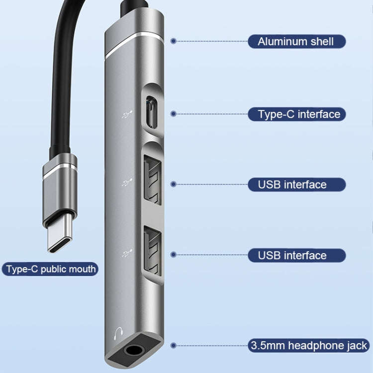USB-C / Type-C to 3.5mm + 2USB + Type-C HUB Docking Station(Silver)