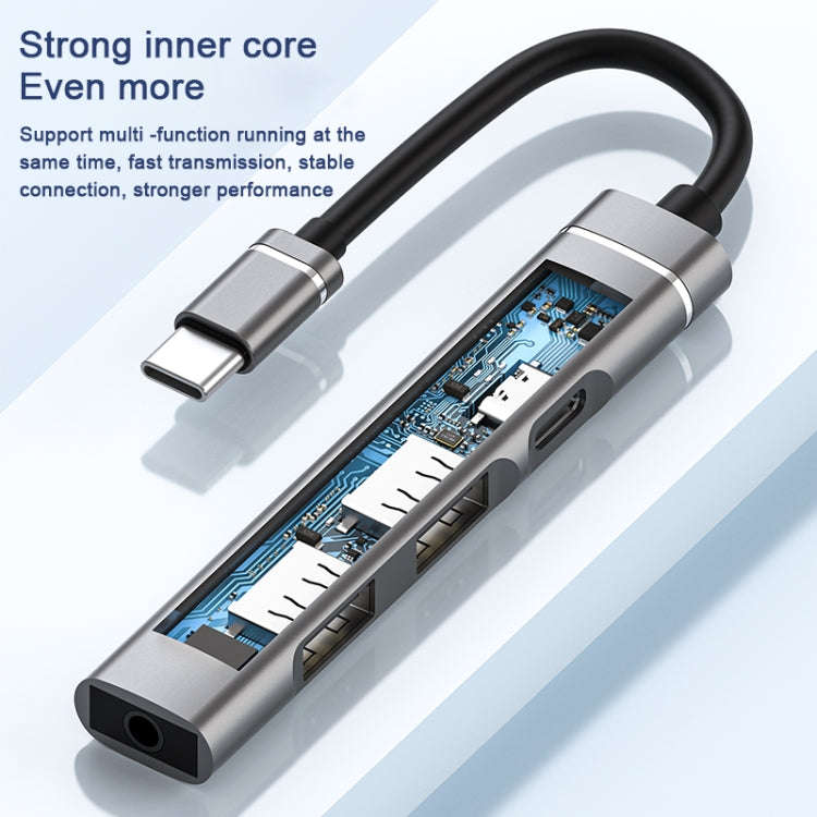 USB-C / Type-C to 3.5mm + 2USB + Type-C HUB Docking Station(Silver)