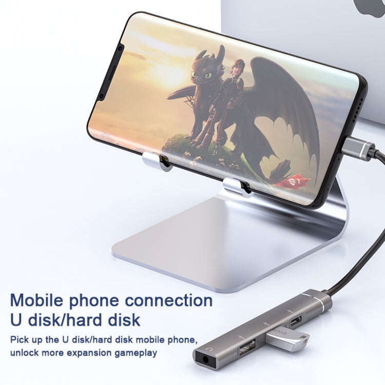 USB-C / Type-C to 3.5mm + 2USB + Type-C HUB Docking Station(Silver)