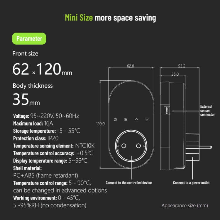BHT12-EW Plug-in LED Thermostat With WiFi, EU Plug(Black)