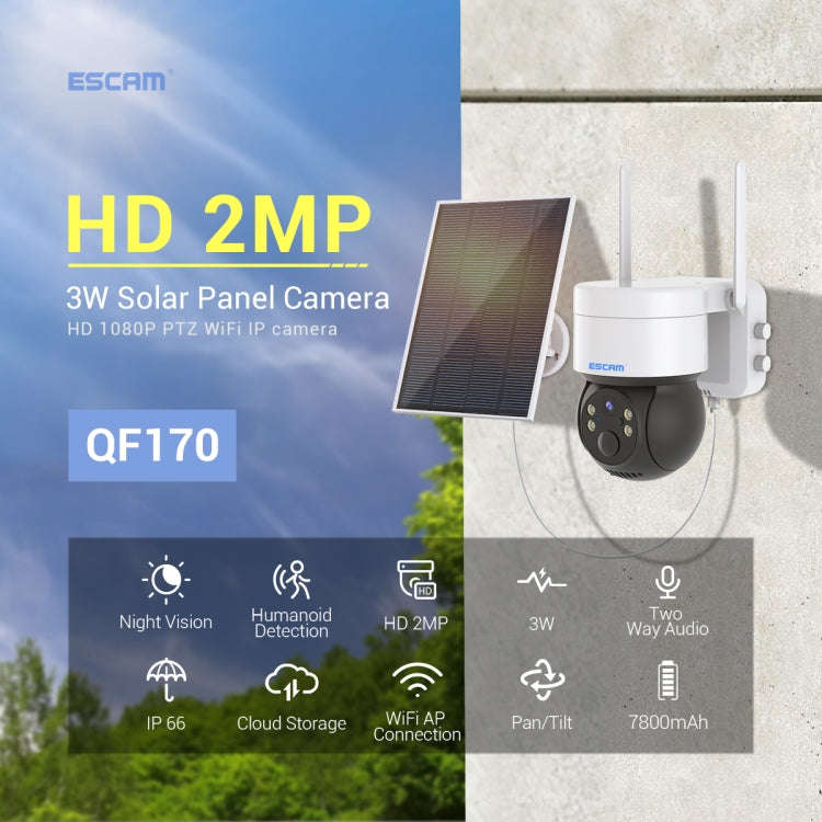 ESCAM QF170 2MP WiFi Full Color Night Vision Two-way Audio Solar Camera(Black)