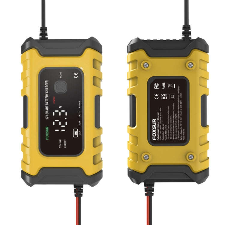 FOXSUR 6A 12V Motorcycle / Car Smart Battery Charger, Plug Type:EU Plug(Yellow)