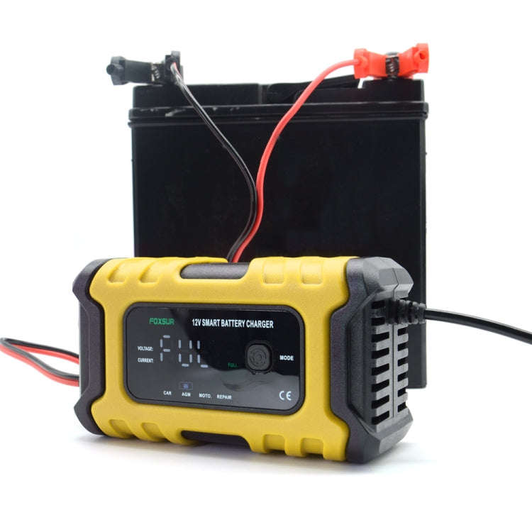 FOXSUR 6A 12V Motorcycle / Car Smart Battery Charger, Plug Type:EU Plug(Yellow)