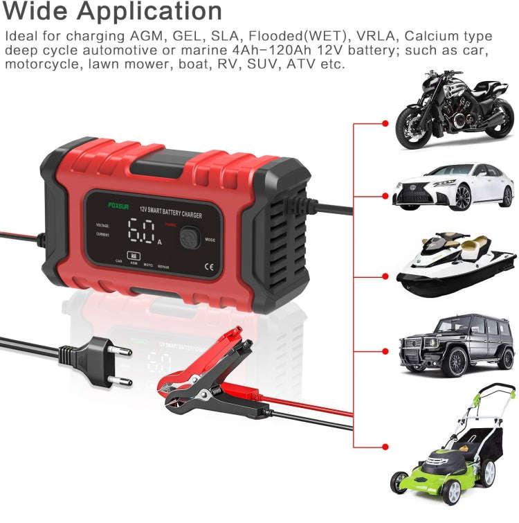 FOXSUR 6A 12V Motorcycle / Car Smart Battery Charger, Plug Type:EU Plug(Red)